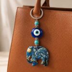 Elephant Keychain and Bag Accessory with Blue Evil Eyes - Image 2