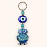 Owl Keychain and Bag Accessory with Blue Evil Eyes