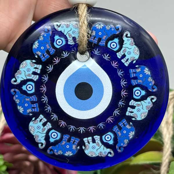 Amulet with Blue Evil Eye and Elephants – for Good Luck and Protection