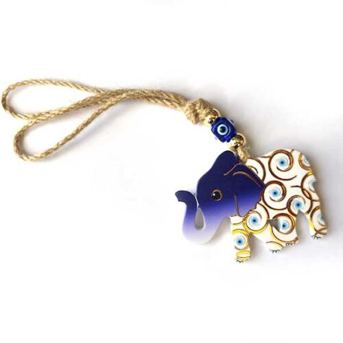 Elephant Amulet with Raised Trunk and Blue Evil Eyes – Good Luck and Protection - Image 2