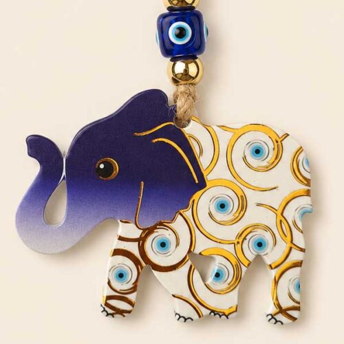 Elephant Amulet with Raised Trunk and Blue Evil Eyes – Good Luck and Protection - Image 3