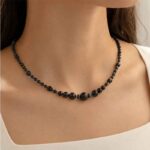 “Night Contour” Necklace with Grade A Black Tourmaline and Hematite – Cubes and Faceted Beads