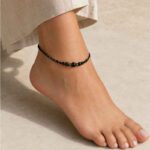 “Night Contour” Anklet with Grade A Black Tourmaline and Hematite – Cubes and Faceted Beads