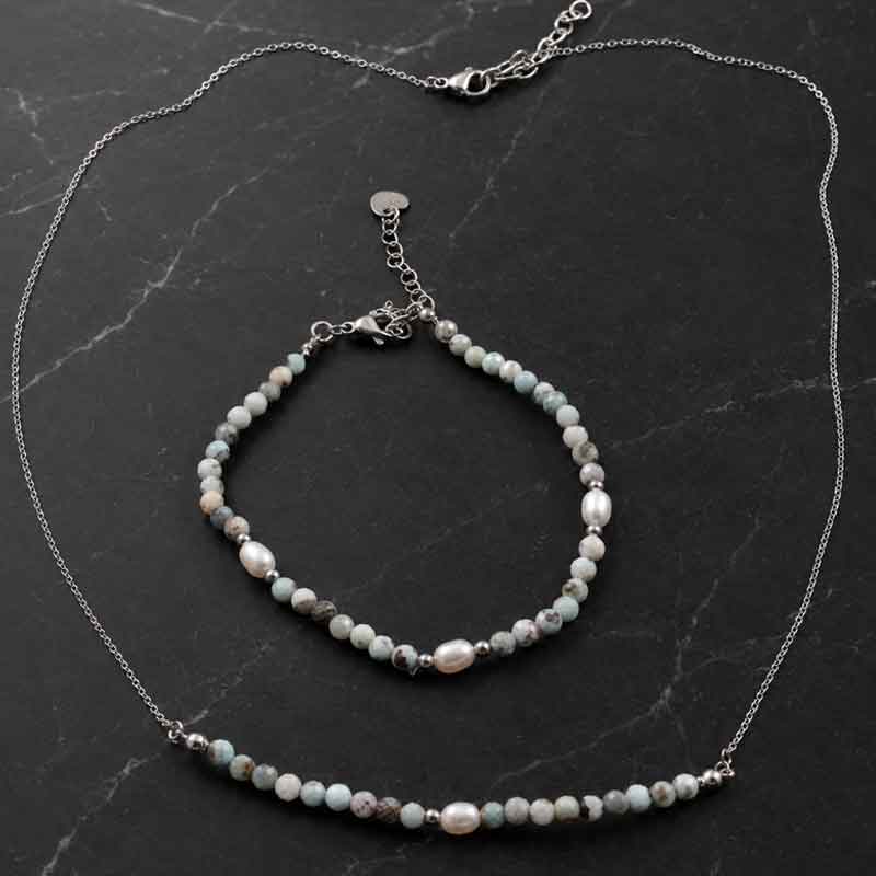 komplekt-grivnaikolie The Power of the Lagoon – Natural Larimar and Pearl Bracelet and Necklace, Premium Grade - Image 1