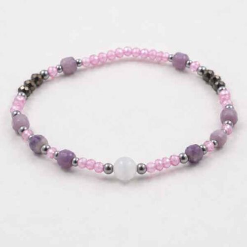 Heart of Light - bracelet with Lepidolite, Selenite, Pyrite and pink cubic zirconia beads - Image 8