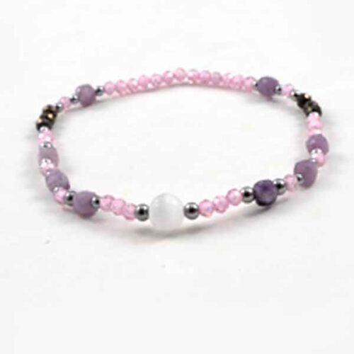 Heart of Light - bracelet with Lepidolite, Selenite, Pyrite and pink cubic zirconia beads - Image 7