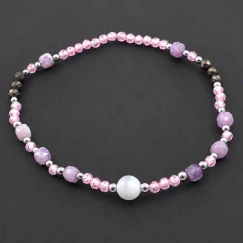 Heart of Light - bracelet with Lepidolite, Selenite, Pyrite and pink cubic zirconia beads - Image 5