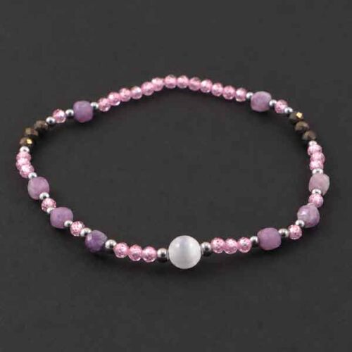 Heart of Light - bracelet with Lepidolite, Selenite, Pyrite and pink cubic zirconia beads - Image 2