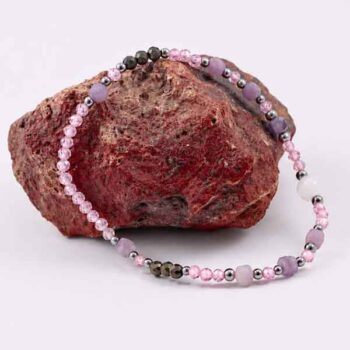 Heart of Light - bracelet with Lepidolite, Selenite, Pyrite and pink cubic zirconia beads