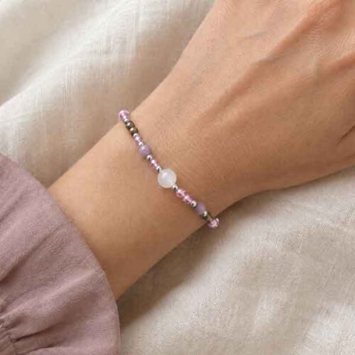 Heart of Light - bracelet with Lepidolite, Selenite, Pyrite and pink cubic zirconia beads - Image 3