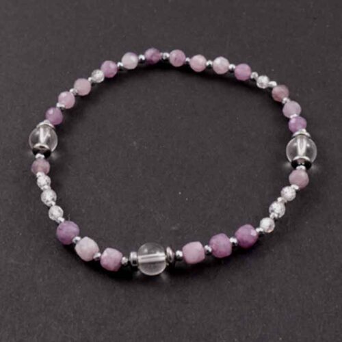 Silent Clarity – Bracelet with Lepidolite, Clear Quartz, White Cubic Zirconia and Hematite - Image 4