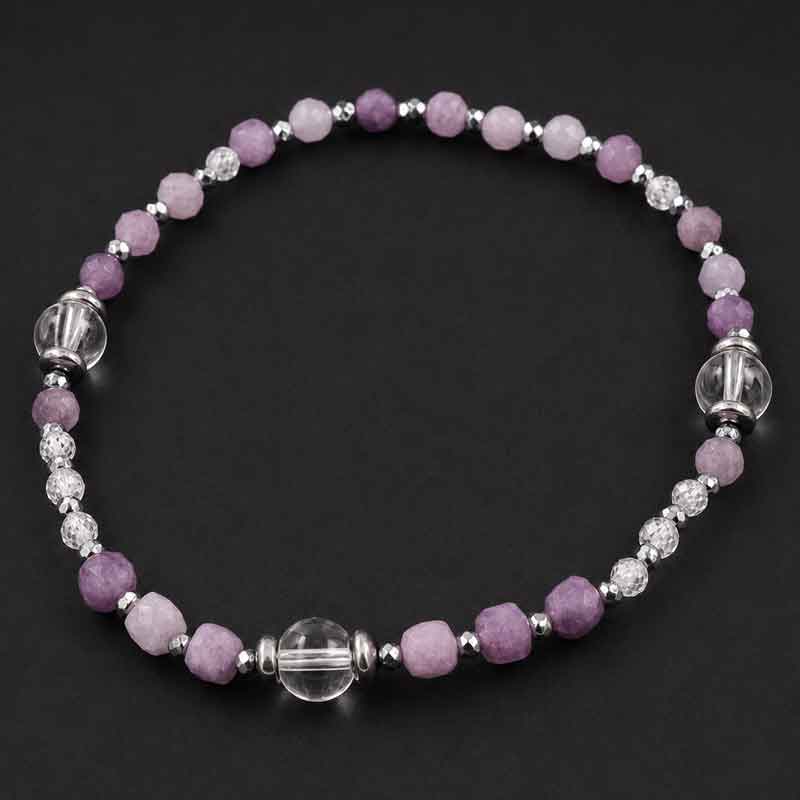 lepidolite-planinski Silent Clarity – Bracelet with Lepidolite, Clear Quartz, White Cubic Zirconia and Hematite - Image 1