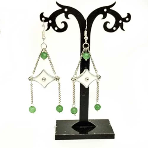 Zabavna-usmivka-obeci-avanturin-6mm-element-s-kristal4 Smile, Earrings, Aventurine 6 mm, Chain and Rhombus with Crystal - Image 1