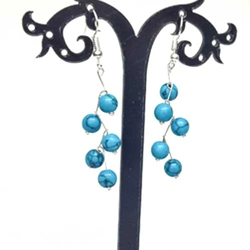 Magdalena-obeci-turkoaz-6mm4 Magdalena, handmade earrings, Turquoise, 6 mm. - Image 1
