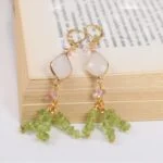 Spring Fairy, Earrings, Peridot, Cherry Quartz, Chips, Crystal