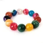 Striped Multicolor Agate Bracelet, 14 mm Beads - Image 2