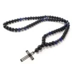 Centaur, Men's Necklace, Matte Onyx, Lapis Lazuli, Hematite, Steel Cross
