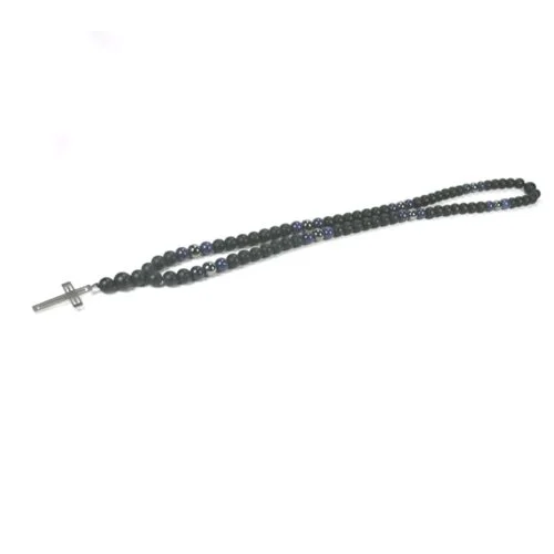 Centaur, Men's Necklace, Matte Onyx, Lapis Lazuli, Hematite, Steel Cross - Image 3