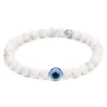 Blue Eye and White Howlite Bracelet, 6 mm Beads