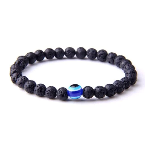 Blue Eye and Onyx Bracelet, 6 mm Beads - Image 6