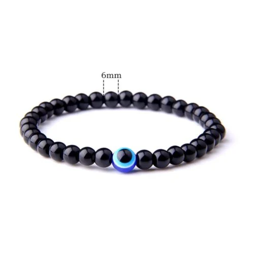 Blue Eye and Onyx Bracelet, 6 mm Beads - Image 9