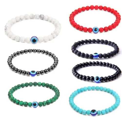 Blue Eye and Synthetic Turquoise Bracelet, 6 mm Beads - Image 2