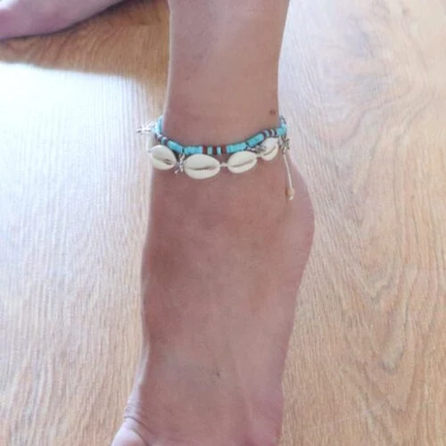 Set of anklets - shells and Turquoise discs - Image 7