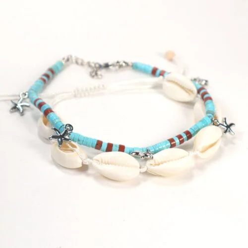 Set of anklets - shells and Turquoise discs - Image 6