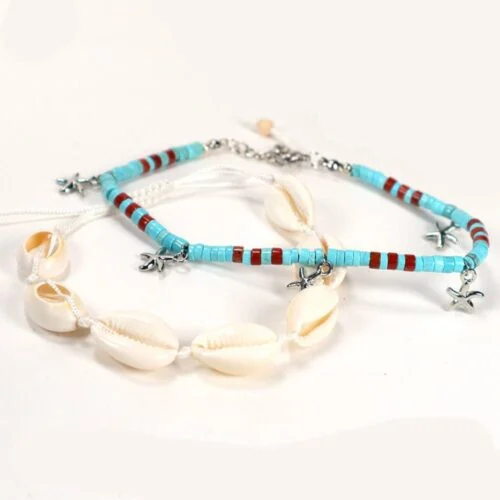 Set of anklets - shells and Turquoise discs - Image 2