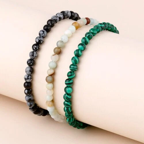 Clarity and Balance, Set of Three Bracelets, Malachite, Obsidian and Amazonite - Image 3