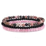 Love and Inner Strength, Set of Three Bracelets - Rhodonite, Tourmaline, Rose Quartz - Image 3