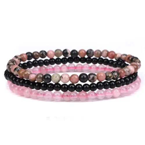 Love and Inner Strength, Set of Three Bracelets - Rhodonite, Tourmaline, Rose Quartz - Image 3